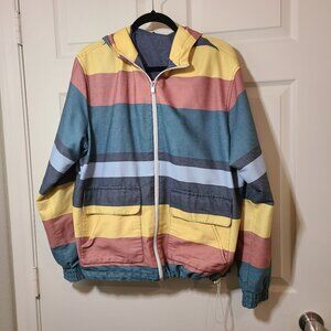 Zara Retro Multi-Color Striped Mesh Lined Jacket Women's Large